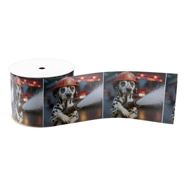 Dalmatian Dog With a Fire Hose Grosgrain Ribbon (Spool)