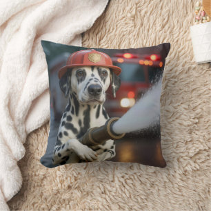 Dalmatian Dog With a Fire Hose Throw Pillow