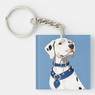 Dalmatian Dog With Blue Collar Keychain