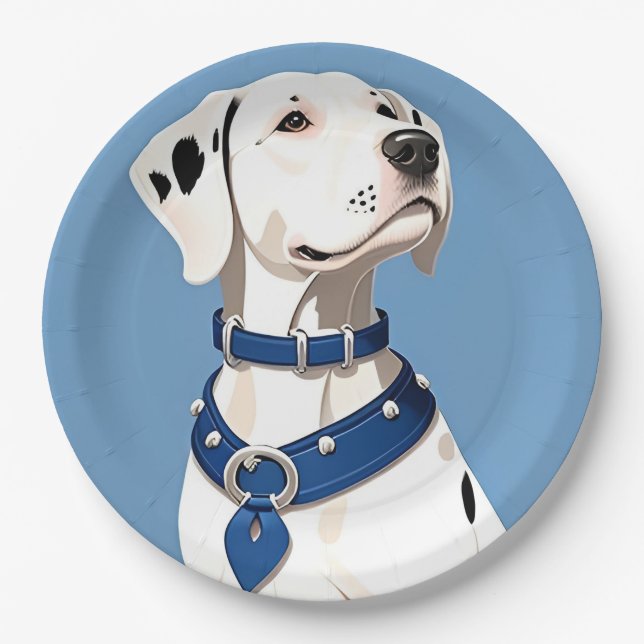 Dalmatian Dog With Blue Collar Paper Plate (Front)