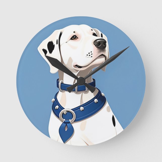 Dalmatian Dog With Blue Collar Round Clock (Front)