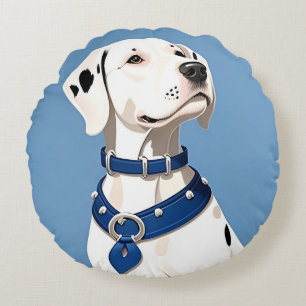 Dalmatian Dog With Blue Collar Round Pillow