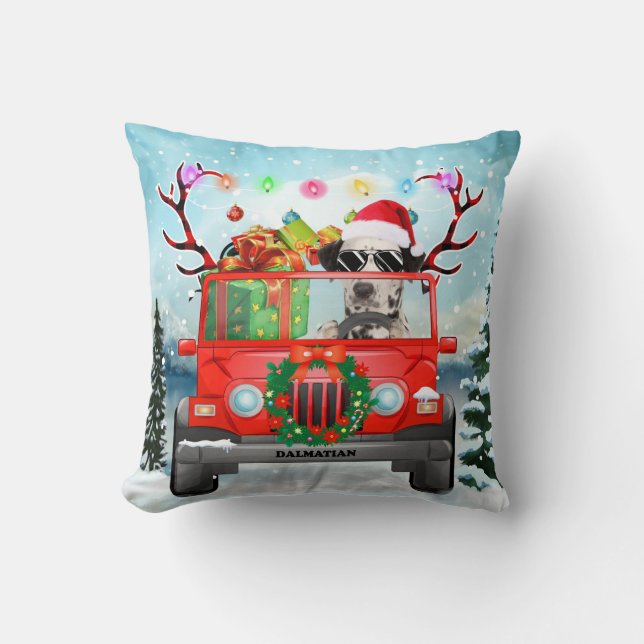 Dalmatian dog with Christmas gifts Throw Pillow (Front)