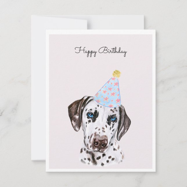 Dalmatian Dog with Party Hat Card (Front)
