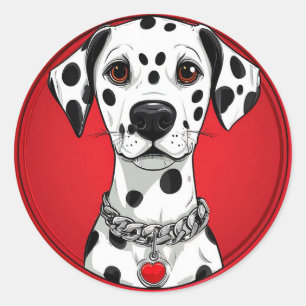 Dalmatian Dog with Red Heart Collar Classic Round Sticker