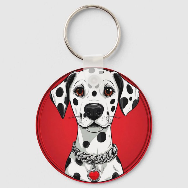 Dalmatian Dog with Red Heart Collar Keychain (Front)