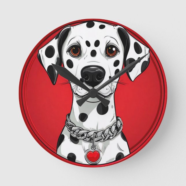 Dalmatian Dog with Red Heart Collar Round Clock (Front)