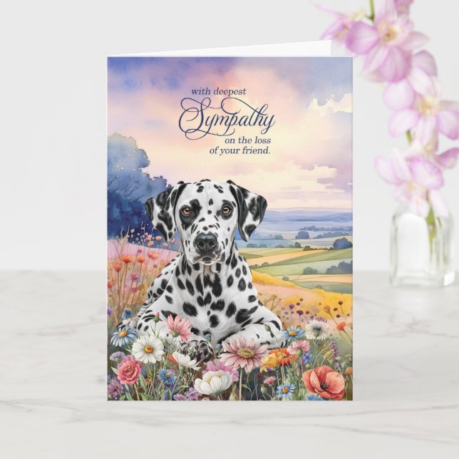 Dalmatian Dog with Wildflowers Pet Sympathy Card (Orchid)
