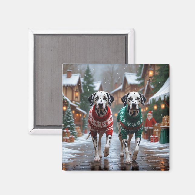 Dalmatian Dogs Christmas Snow Holiday  Magnet (Front/Back)