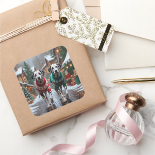 Dalmatian Dogs Christmas Snow Holiday Square Sticker