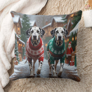 Dalmatian Dogs Christmas Snow Holiday  Throw Pillow