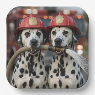 Dalmatian Dogs Holding a Fireman Hose Paper Plate