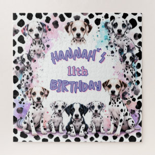 Dalmatian Dogs Purple Watercolor Birthday Party Jigsaw Puzzle