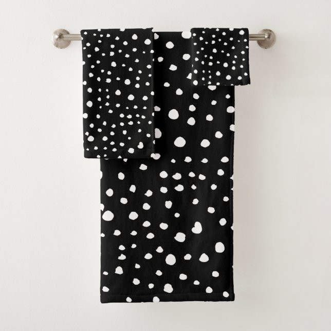Dalmatian Dots, Dalmatian Spots, Black and White Bath Towel Set (Insitu)