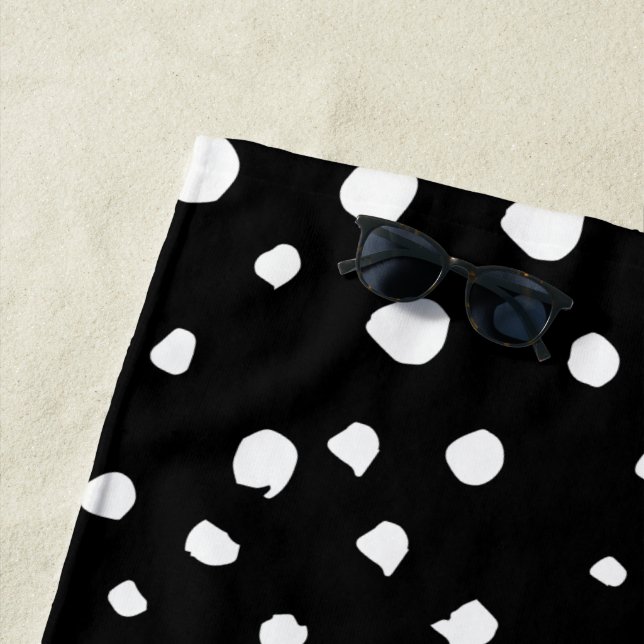 Dalmatian Dots, Dalmatian Spots, Black and White Beach Towel (In Situ)