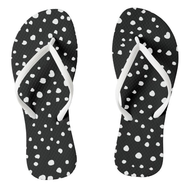 Dalmatian Dots, Dalmatian Spots, Black and White Flip Flops (Footbed)