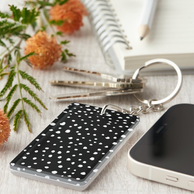Dalmatian Dots, Dalmatian Spots, Black and White Keychain (Front Right)