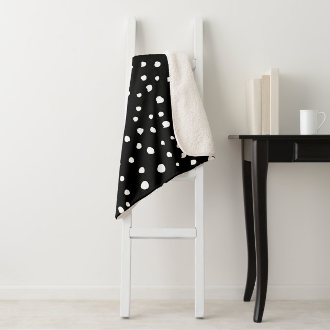 Dalmatian Dots, Dalmatian Spots, Black and White Sherpa Blanket (In Situ)