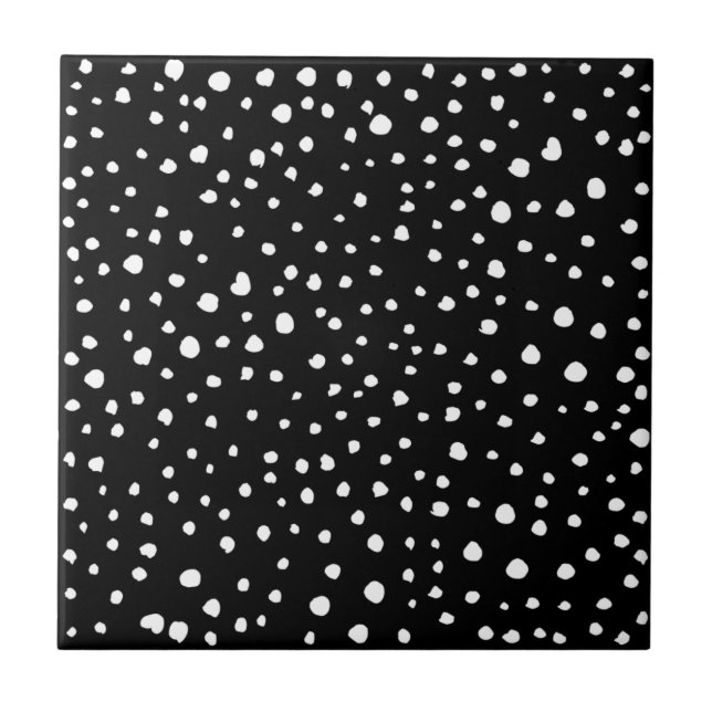 Dalmatian Dots, Dalmatian Spots, Black and White Tile (Front)