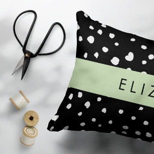 Dalmatian Dots, Spots, Black and White, Your Name Accent Pillow