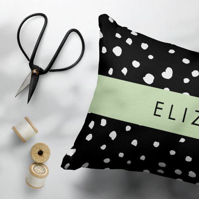 Dalmatian Dots, Spots, Black and White, Your Name Accent Pillow (Creator Uploaded)