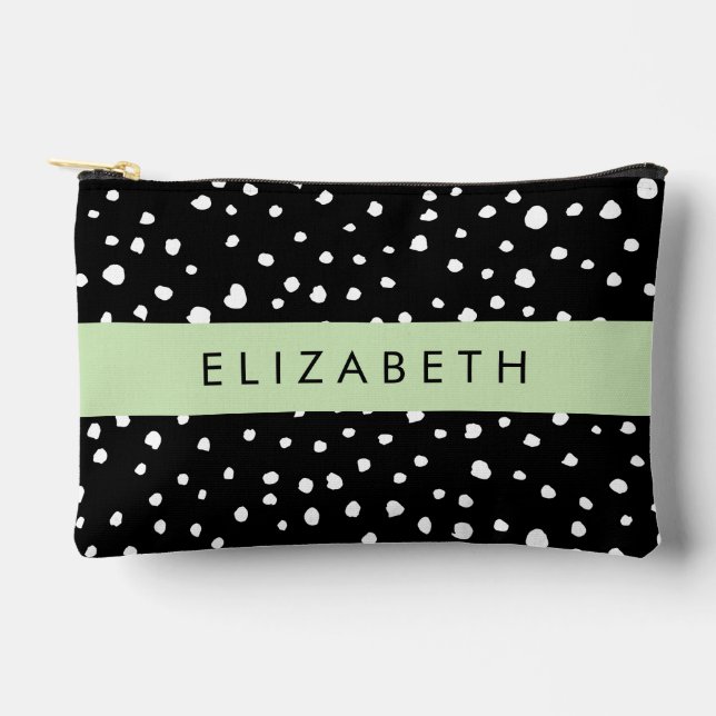 Dalmatian Dots, Spots, Black and White, Your Name Accessory Pouch (Front)