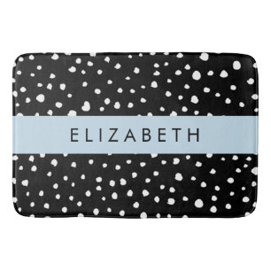 Dalmatian Dots, Spots, Black and White, Your Name Bath Mat