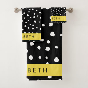 Dalmatian Dots, Spots, Black and White, Your Name Bath Towel Set