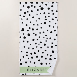 Dalmatian Dots, Spots, Black and White, Your Name Beach Towel