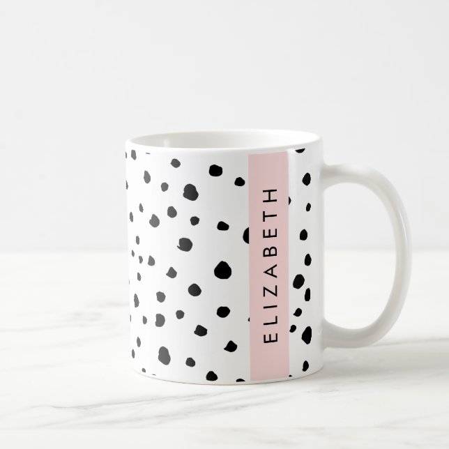Dalmatian Dots, Spots, Black and White, Your Name Coffee Mug (Right)
