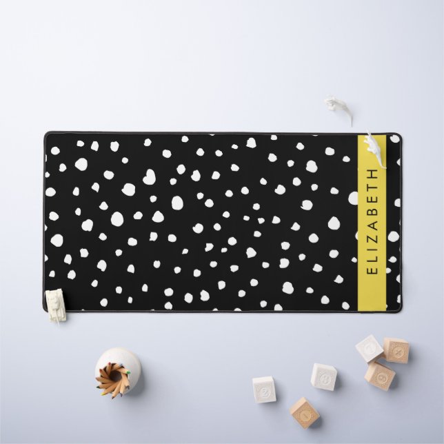 Dalmatian Dots, Spots, Black and White, Your Name Desk Mat (Kids Table)