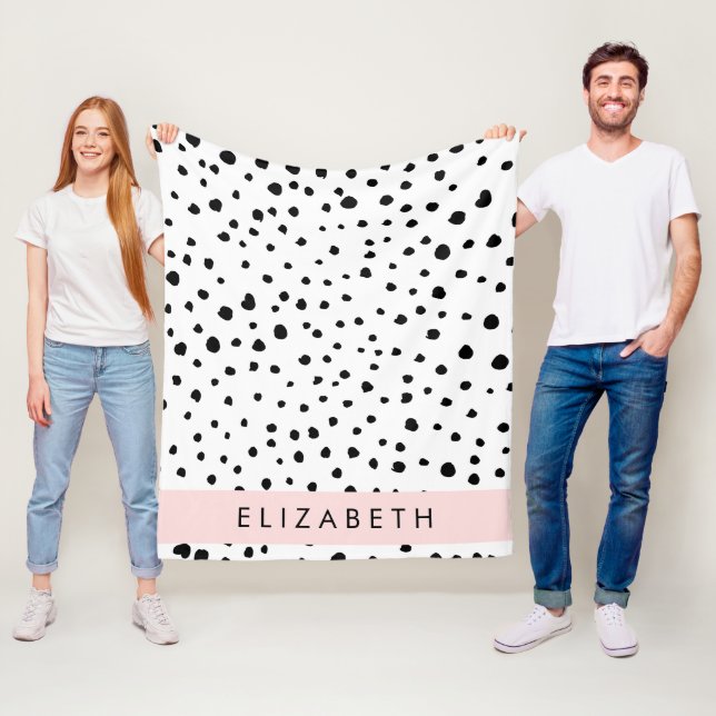 Dalmatian Dots, Spots, Black and White, Your Name Fleece Blanket (In Situ)
