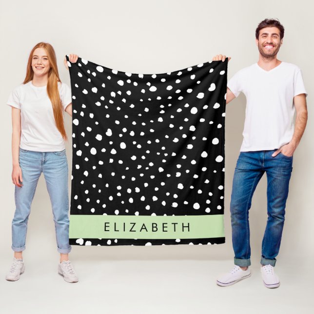 Dalmatian Dots, Spots, Black and White, Your Name Fleece Blanket (In Situ)
