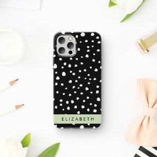 Dalmatian Dots, Spots, Black and White, Your Name iPhone 16 Case