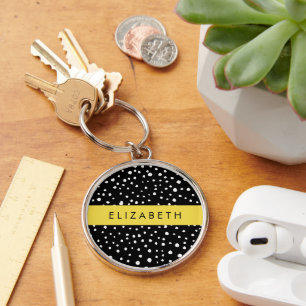 Dalmatian Dots, Spots, Black and White, Your Name Keychain