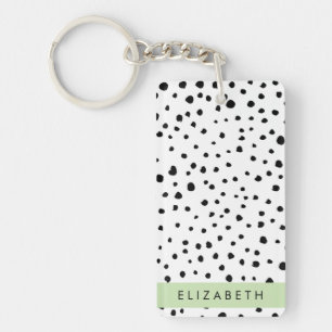 Dalmatian Dots, Spots, Black and White, Your Name Keychain