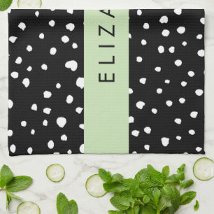 Dalmatian Dots, Spots, Black and White, Your Name Kitchen Towel