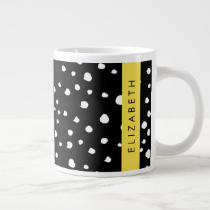 Dalmatian Dots, Spots, Black and White, Your Name Large Coffee Mug