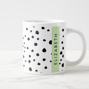 Dalmatian Dots, Spots, Black and White, Your Name Large Coffee Mug
