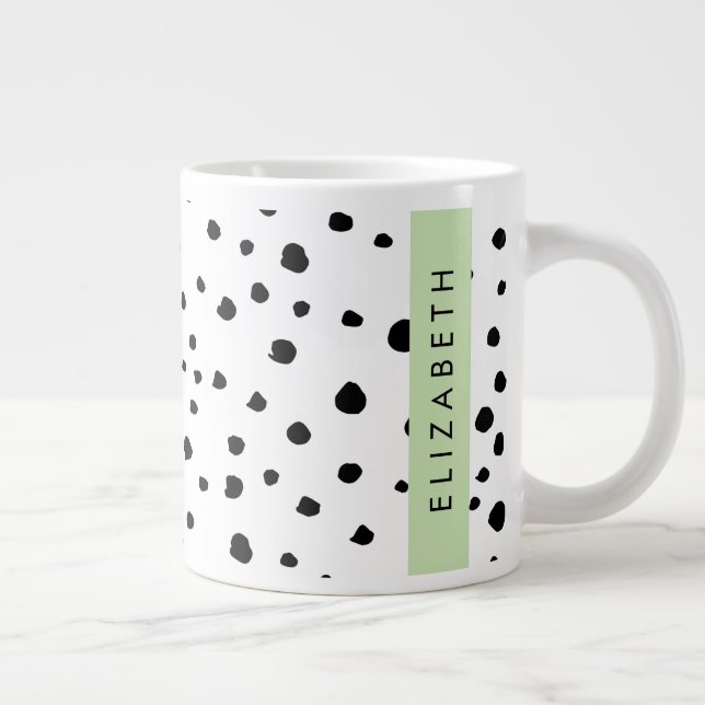 Dalmatian Dots, Spots, Black and White, Your Name Large Coffee Mug (Right)