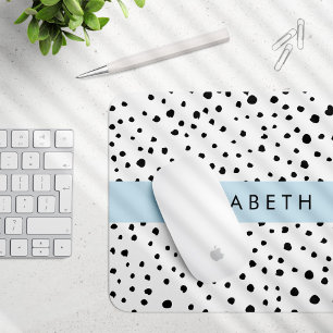 Dalmatian Dots, Spots, Black and White, Your Name Mouse Pad