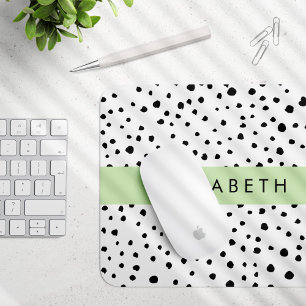 Dalmatian Dots, Spots, Black and White, Your Name Mouse Pad