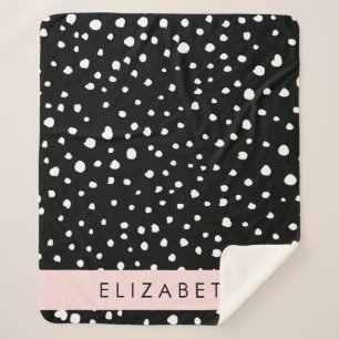Dalmatian Dots, Spots, Black and White, Your Name Sherpa Blanket