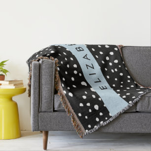 Dalmatian Dots, Spots, Black and White, Your Name Throw Blanket