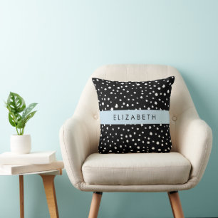 Dalmatian Dots, Spots, Black and White, Your Name Throw Pillow