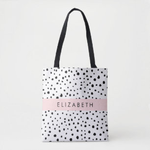 Dalmatian Dots, Spots, Black and White, Your Name Tote Bag