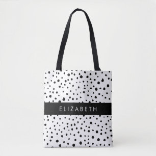 Dalmatian Dots, Spots, Black and White, Your Name Tote Bag