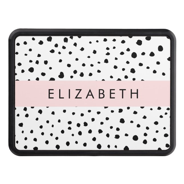 Dalmatian Dots, Spots, Black and White, Your Name Trailer Hitch Cover (Front)