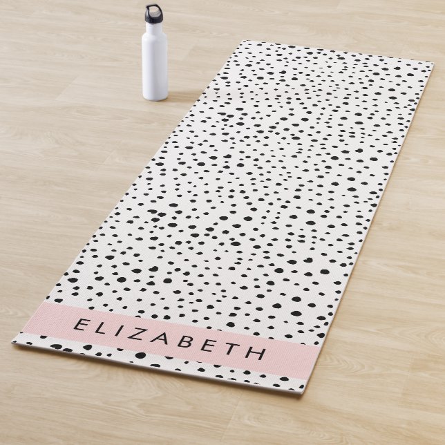 Dalmatian Dots, Spots, Black and White, Your Name Yoga Mat (In Situ)