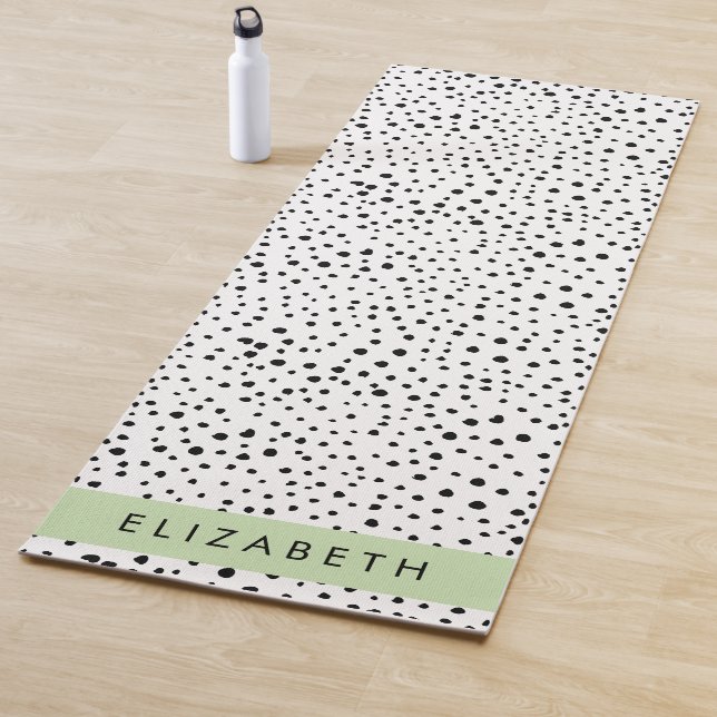 Dalmatian Dots, Spots, Black and White, Your Name Yoga Mat (In Situ)